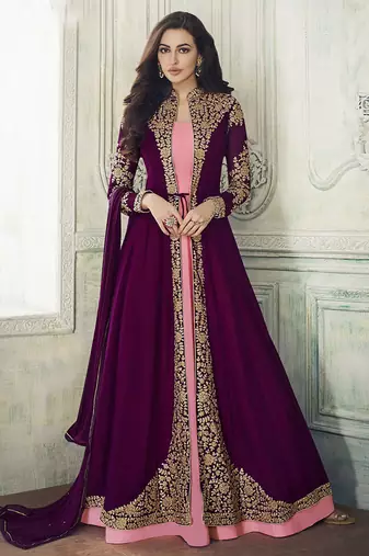 Purple hot pink color georgette party wear designer long lenth anarkali suit