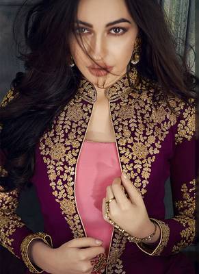 Purple hot pink color georgette party wear designer long lenth anarkali suit 2