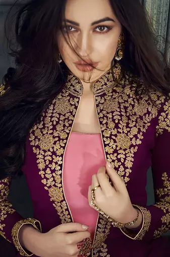Purple hot pink color georgette party wear designer long lenth anarkali suit