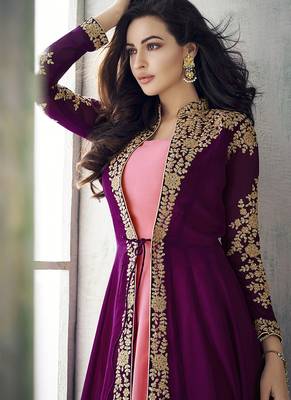 Purple hot pink color georgette party wear designer long lenth anarkali suit 3