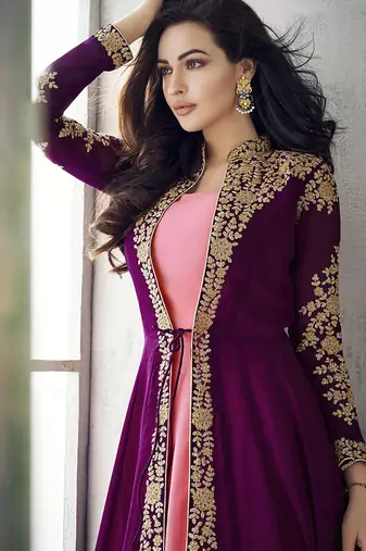 Purple hot pink color georgette party wear designer long lenth anarkali suit