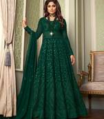 Pure georgette fabrics party wear gown in green color with embroidery & sequance work