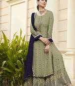 Pure georgette party wear sharara in pastel green color with embroidery work & mirror work