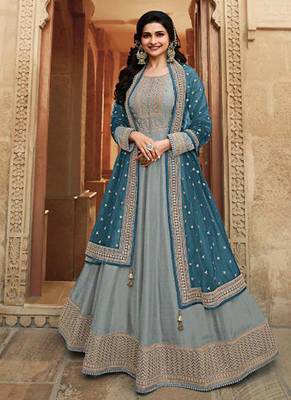 Dola silk party wear gown in grey color with embrodiery work and stone work 1