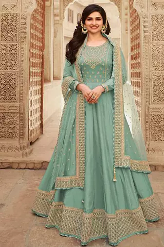 Dola silk party wear gown in sea green color with embrodiery work & stone work