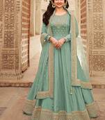 Dola silk party wear gown in sea green color with embrodiery work & stone work