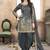 Satin silk party wear salwar suit in grey color with embrodiery work,stone ,mirror work