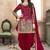 Satin silk party wear salwar suit in red color with embrodiery work,stone ,mirror work