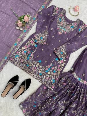 Deep purple art silk thread sequin with sharara suit 4