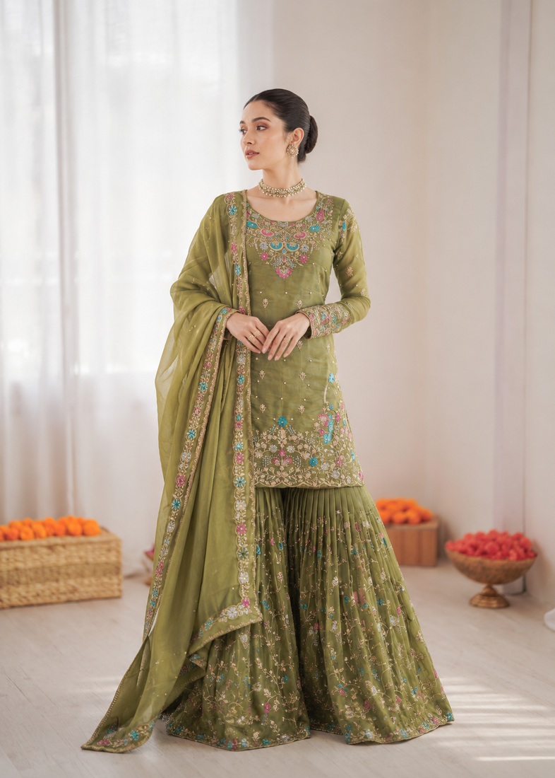 Mahendi art silk thread sequin with sharara suit