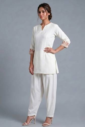White embroidered rayon kurta set