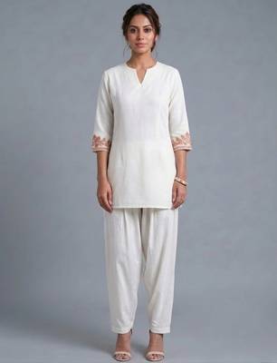 White embroidered rayon kurta set 2