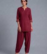 Maroon embroidered rayon kurta set