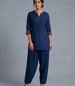 Blue embroidered rayon kurta set
