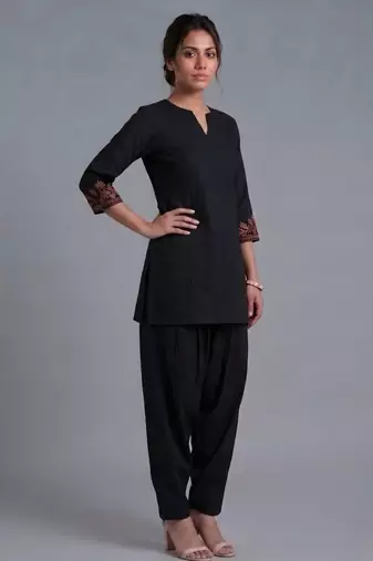Black embroidered rayon kurta set