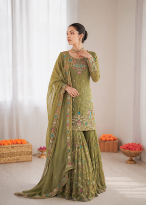 Mahendi art silk thread sequin with sharara suit 2