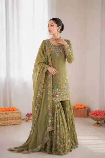 Mahendi art silk thread sequin with sharara suit