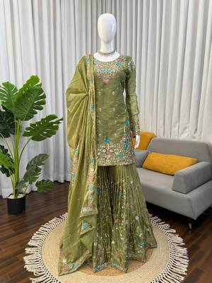 Mahendi art silk thread sequin with sharara suit 3
