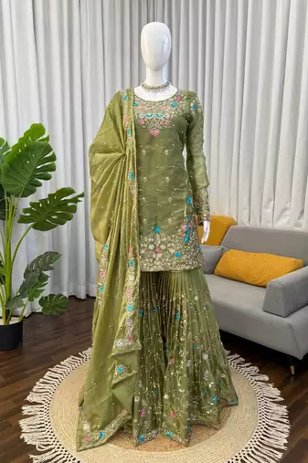Mahendi art silk thread sequin with sharara suit