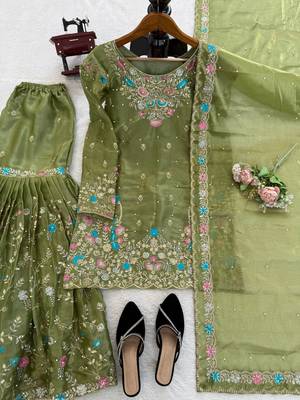 Mahendi art silk thread sequin with sharara suit 4