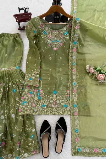 Mahendi art silk thread sequin with sharara suit