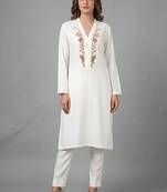 White embroidered rayon kurta set
