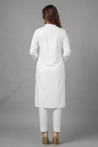 White embroidered rayon kurta set