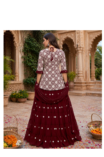 Maroon Elegant Embroidered Kurti With Flowy Sharara And Soft Net Dupatta Perfect For Festive And Wedding Looks 3
