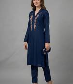 Blue embroidered rayon kurta set