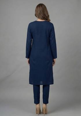Blue embroidered rayon kurta set 2