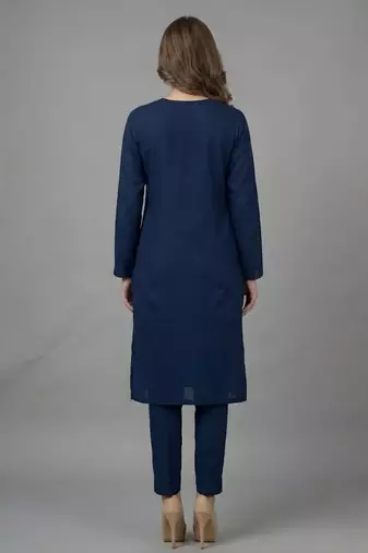 Blue embroidered rayon kurta set