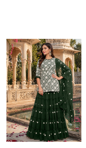 Green Graceful Sharara Set With Elegant Embroidery And Dreamy Royal Vibes Perfect For Festive Celebrations. 1
