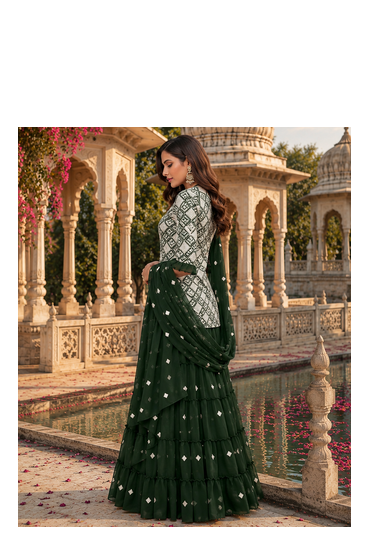 Green Graceful Sharara Set With Elegant Embroidery And Dreamy Royal Vibes Perfect For Festive Celebrations. 2