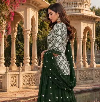 Green Graceful Sharara Set With Elegant Embroidery And Dreamy Royal Vibes Perfect For Festive Celebrations.