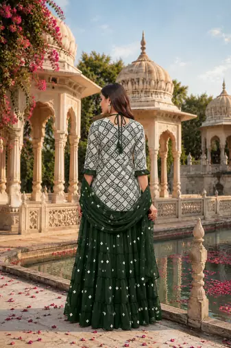 Green Graceful Sharara Set With Elegant Embroidery And Dreamy Royal Vibes Perfect For Festive Celebrations.