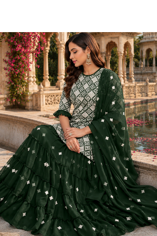 Green Graceful Sharara Set With Elegant Embroidery And Dreamy Royal Vibes Perfect For Festive Celebrations. 4