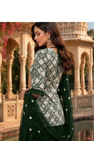 Green Graceful Sharara Set With Elegant Embroidery And Dreamy Royal Vibes Perfect For Festive Celebrations. 5