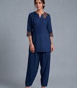 Blue embroidered rayon kurta set