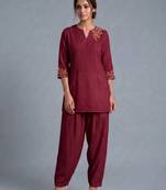 Maroon embroidered rayon kurta set