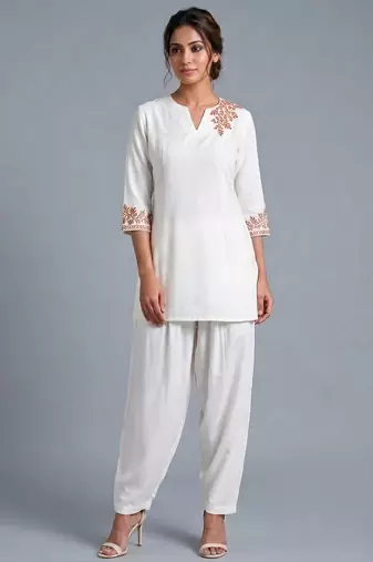 White embroidered rayon kurta set