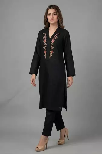 Black embroidered rayon kurta set