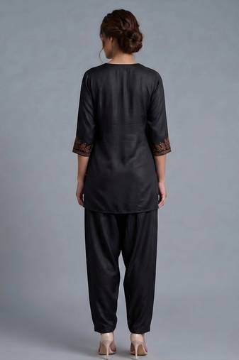 Black embroidered rayon kurta set