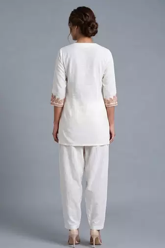 White embroidered rayon kurta set
