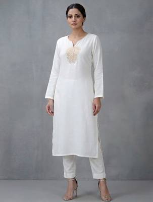 White embroidered rayon kurta set 1