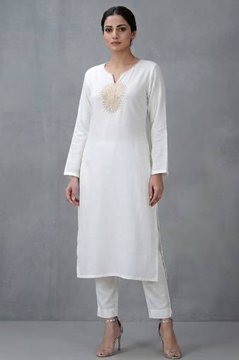 White embroidered rayon kurta set