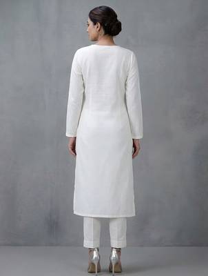 White embroidered rayon kurta set 2