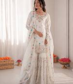 Off white art silk thread sequin with sharara suit