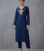 Blue embroidered rayon kurta set