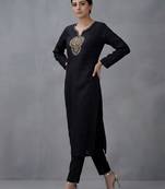 Black embroidered rayon kurta set