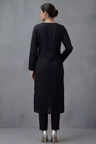 Black embroidered rayon kurta set